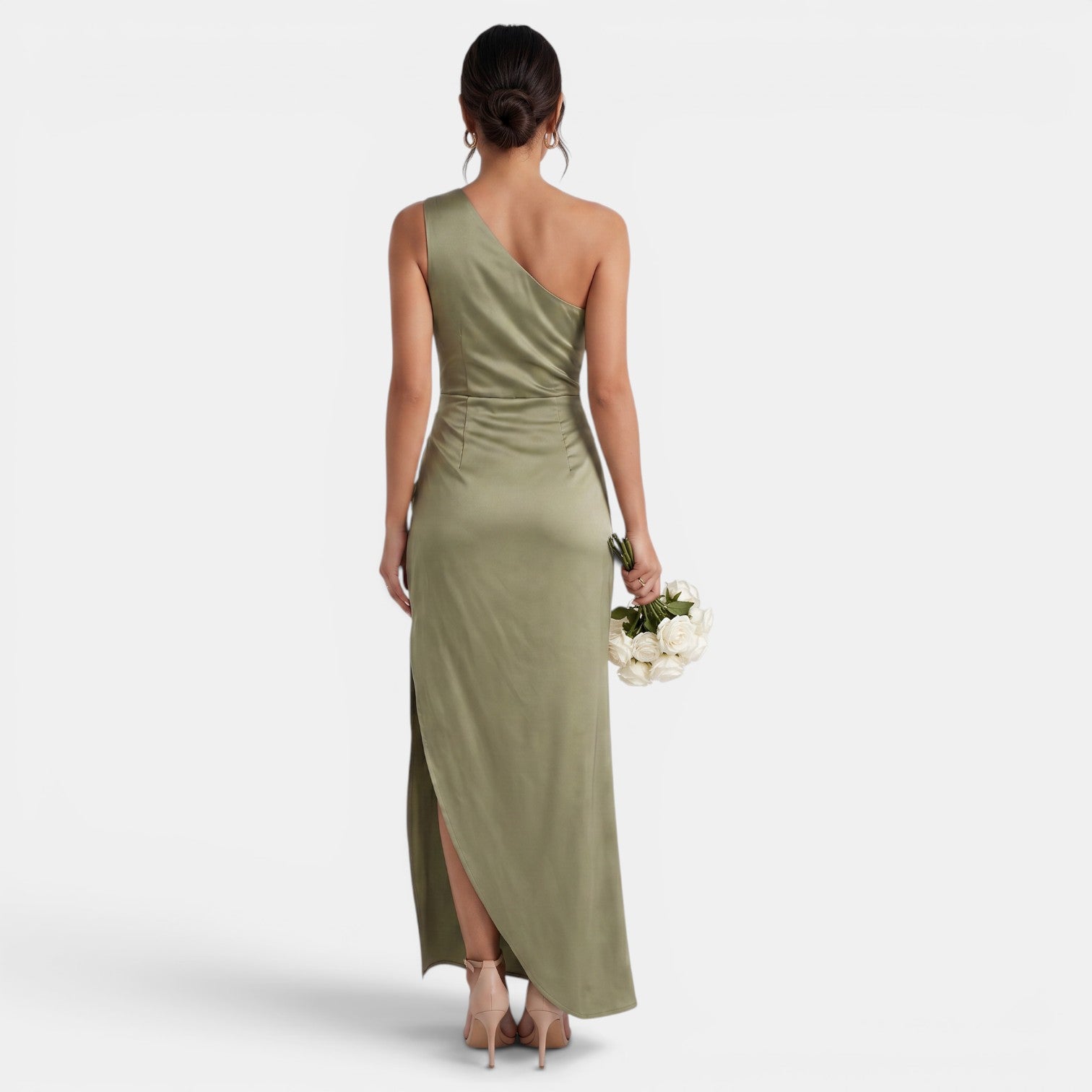 Vestido Satén Mujer Un Hombro