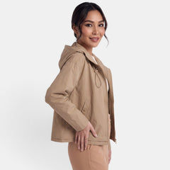 Women's Short Hooded Trench Coat - Lightweight Spring/Fall Jacket