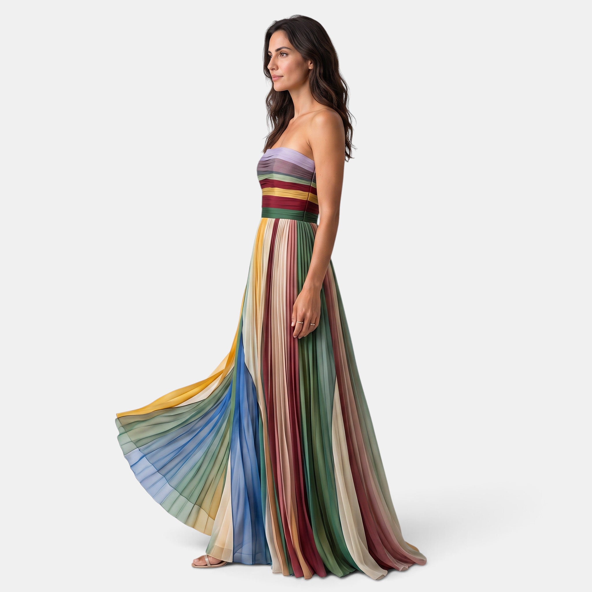 Women's Long Dress - Strapless Pleated