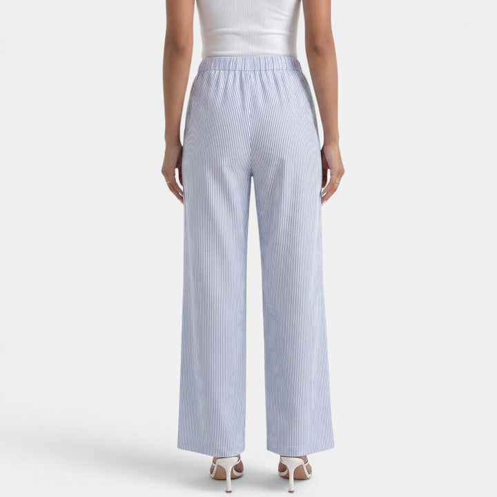 Pantalón Lino Mujer Rayas Azules Verano