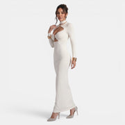 Vestido Largo Ajustado Mujer Elegante Cut Out de Color Liso