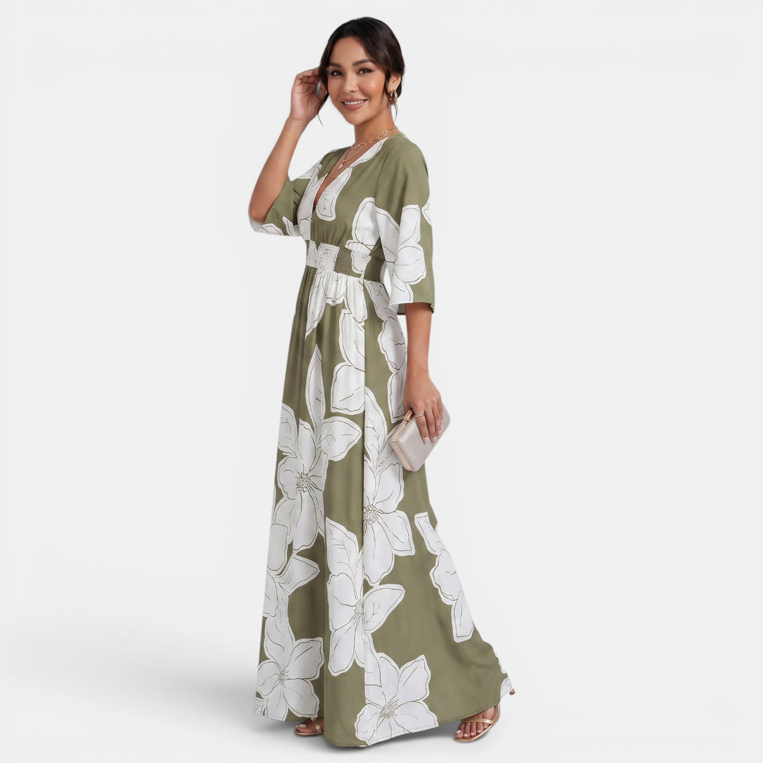 Vestido Largo Floral Mujer Escote V