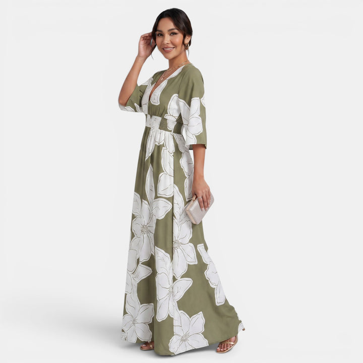 Vestido Largo Floral Mujer Escote V