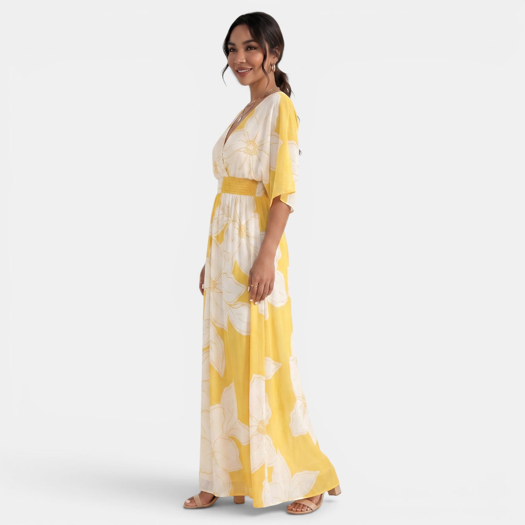 Vestido Largo Floral Mujer Escote V