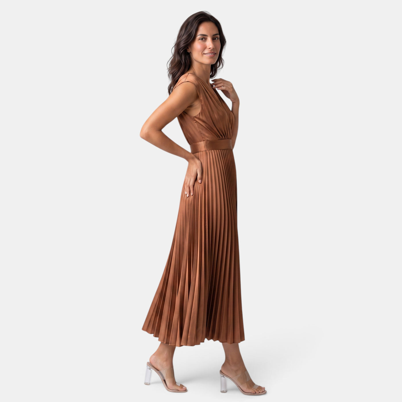 Women's Elegant V-Neck Satin Dress