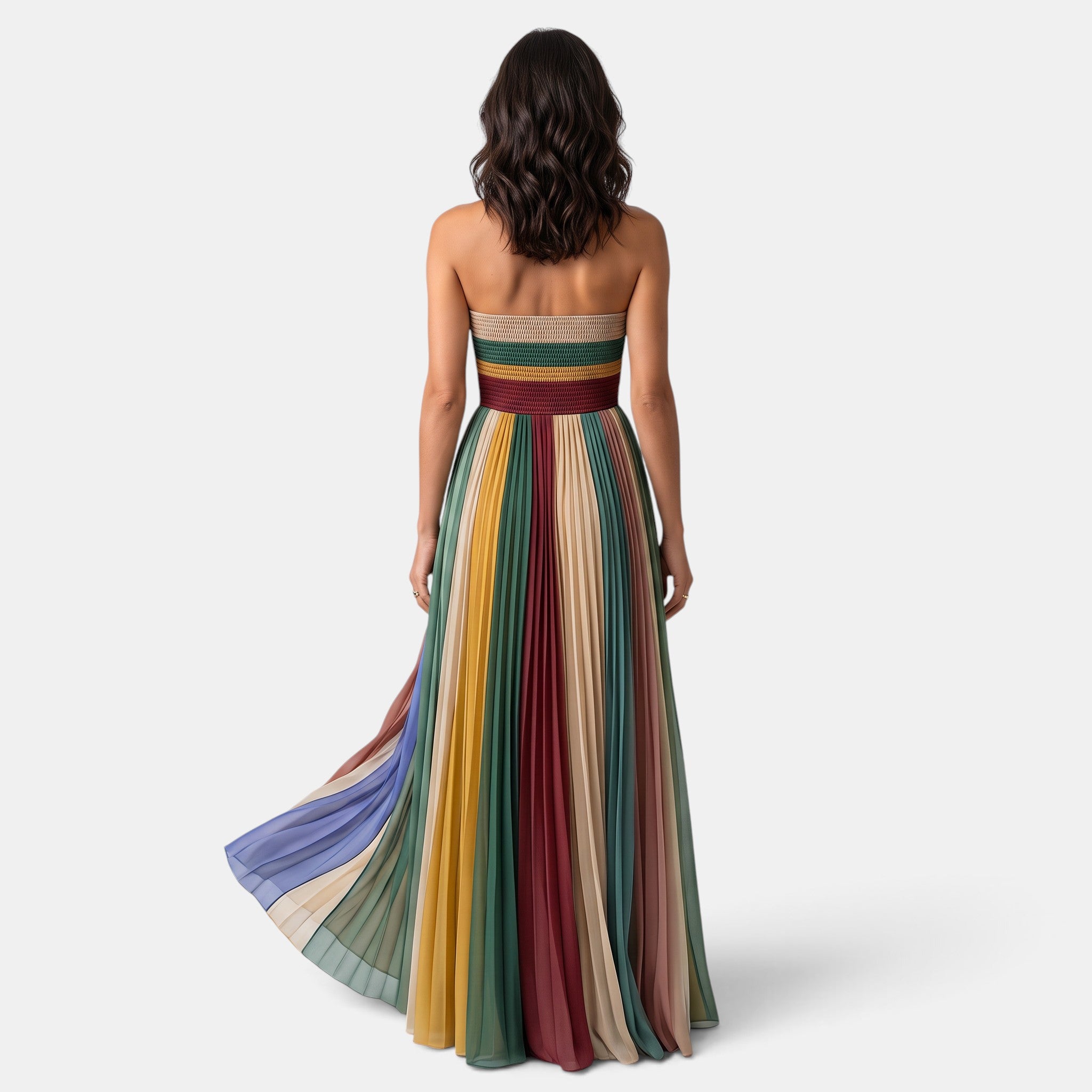 Women's Long Dress - Strapless Pleated