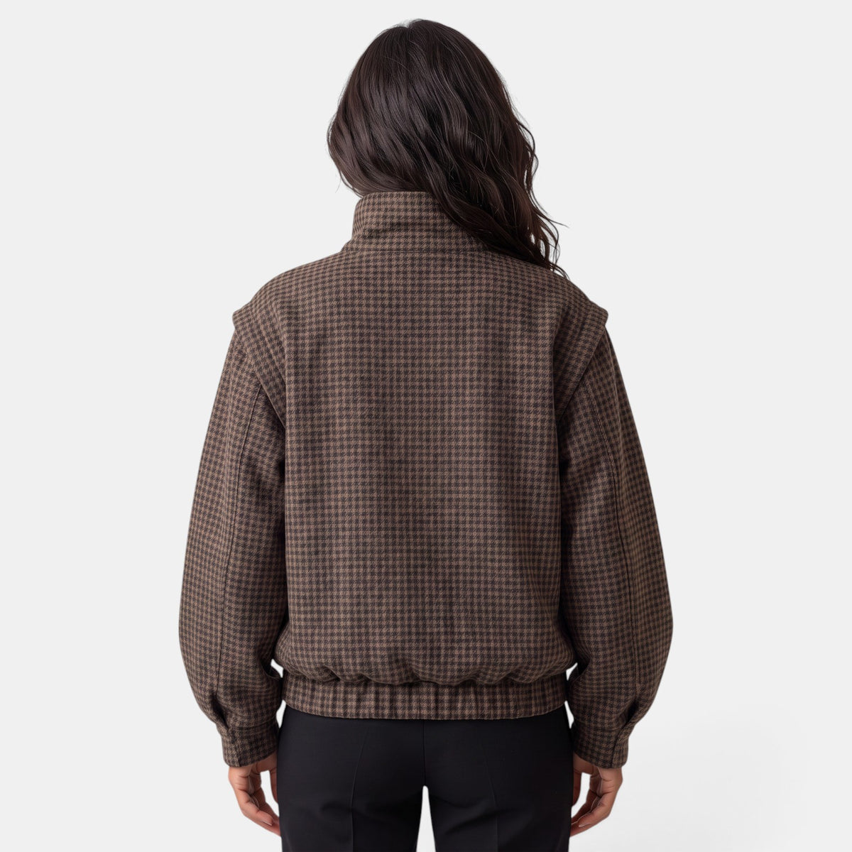 Women's Brown Plaid Aviator Jacket