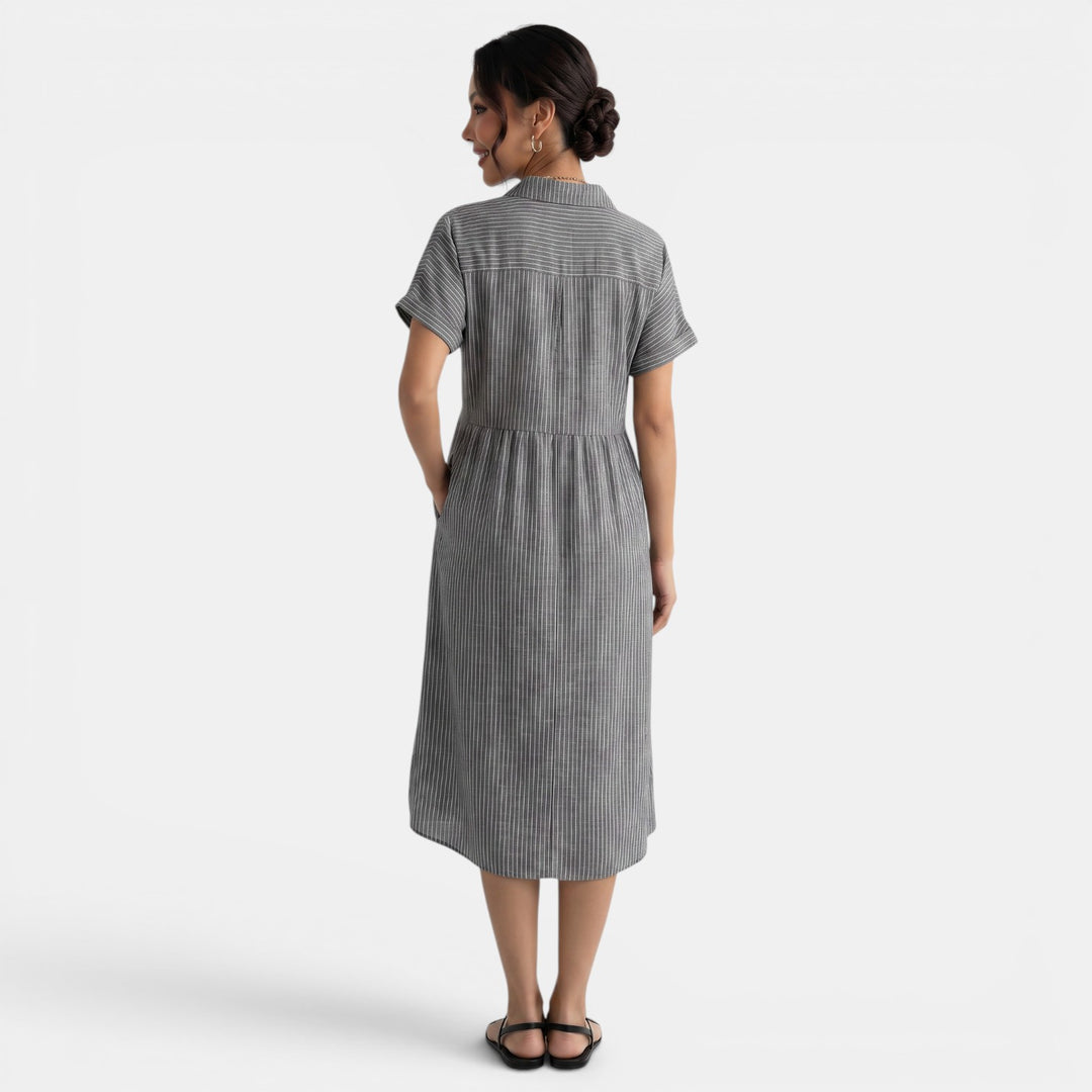 Casual Striped Loose Cotton Linen Dress