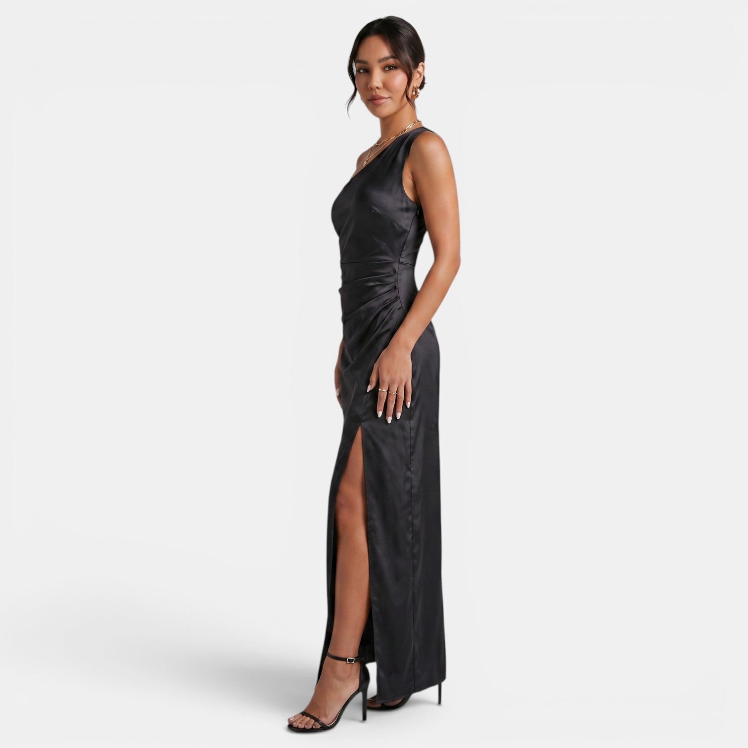 Vestido Satén Mujer Un Hombro