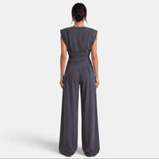 Conjunto Mujer Premium – Top Drapeado y Pantalón Ancho Elegante