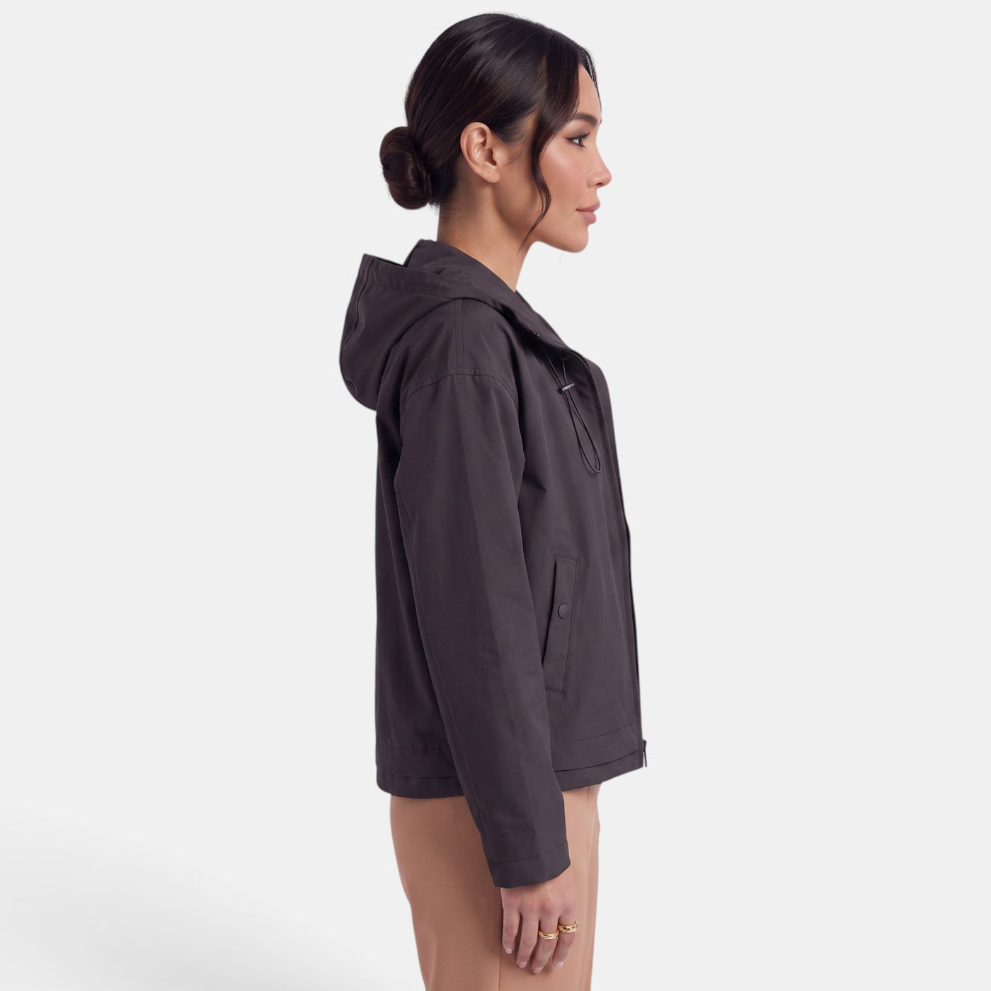 Women's Short Trench Coat with Hood Mid-Season Jacket