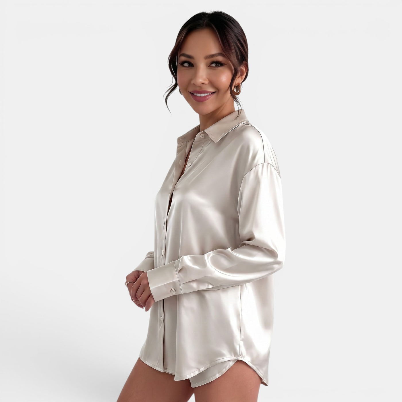 Blusa Satinada Mujer Manga Larga