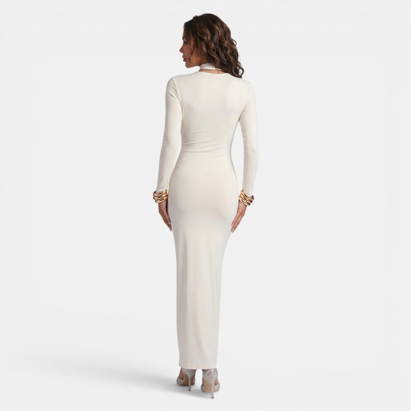 Vestido Largo Ajustado Mujer Elegante Cut Out de Color Liso
