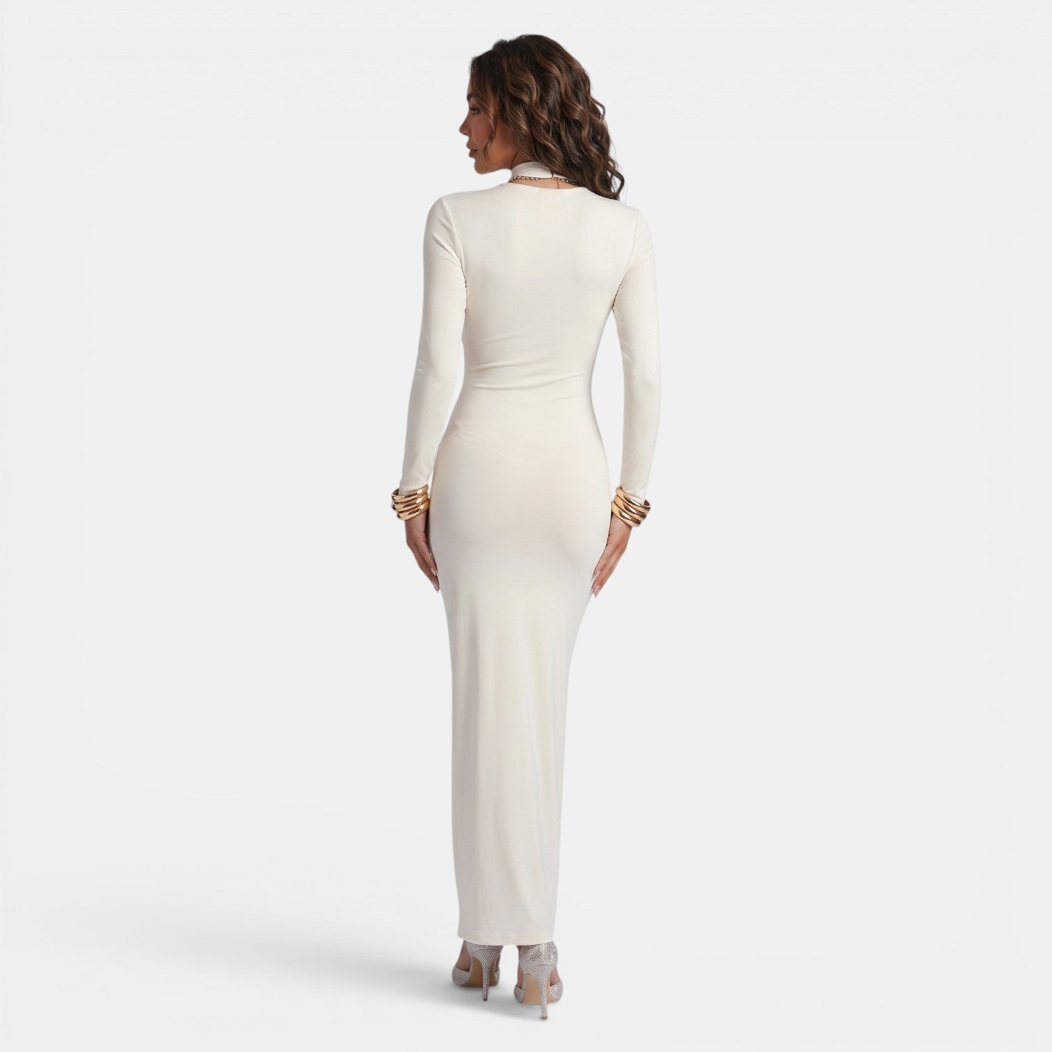 Vestido Largo Ajustado Mujer Elegante Cut Out de Color Liso