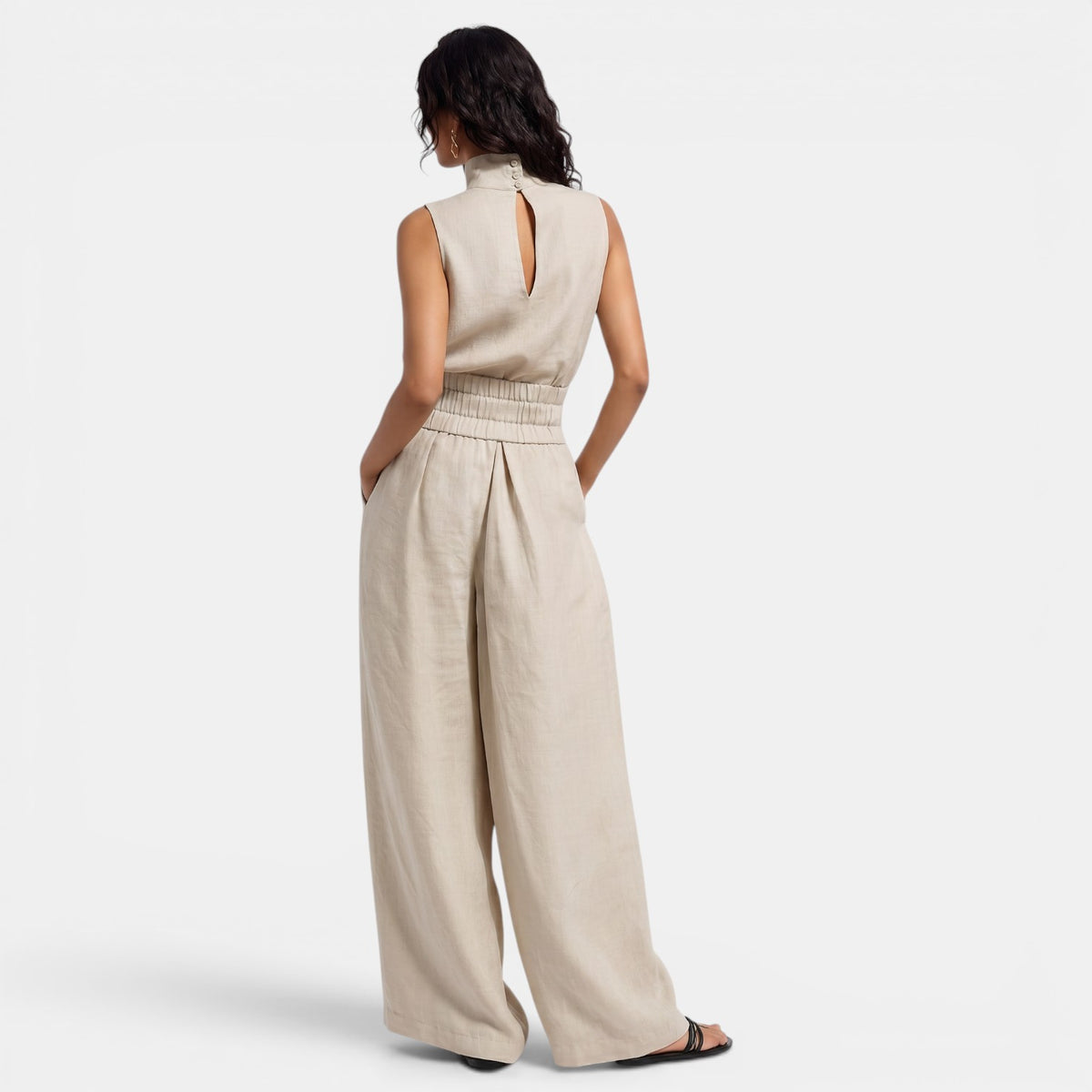 Women's Cotton Linen Sleeveless Set - Top and Pants 2-Piece Outfit