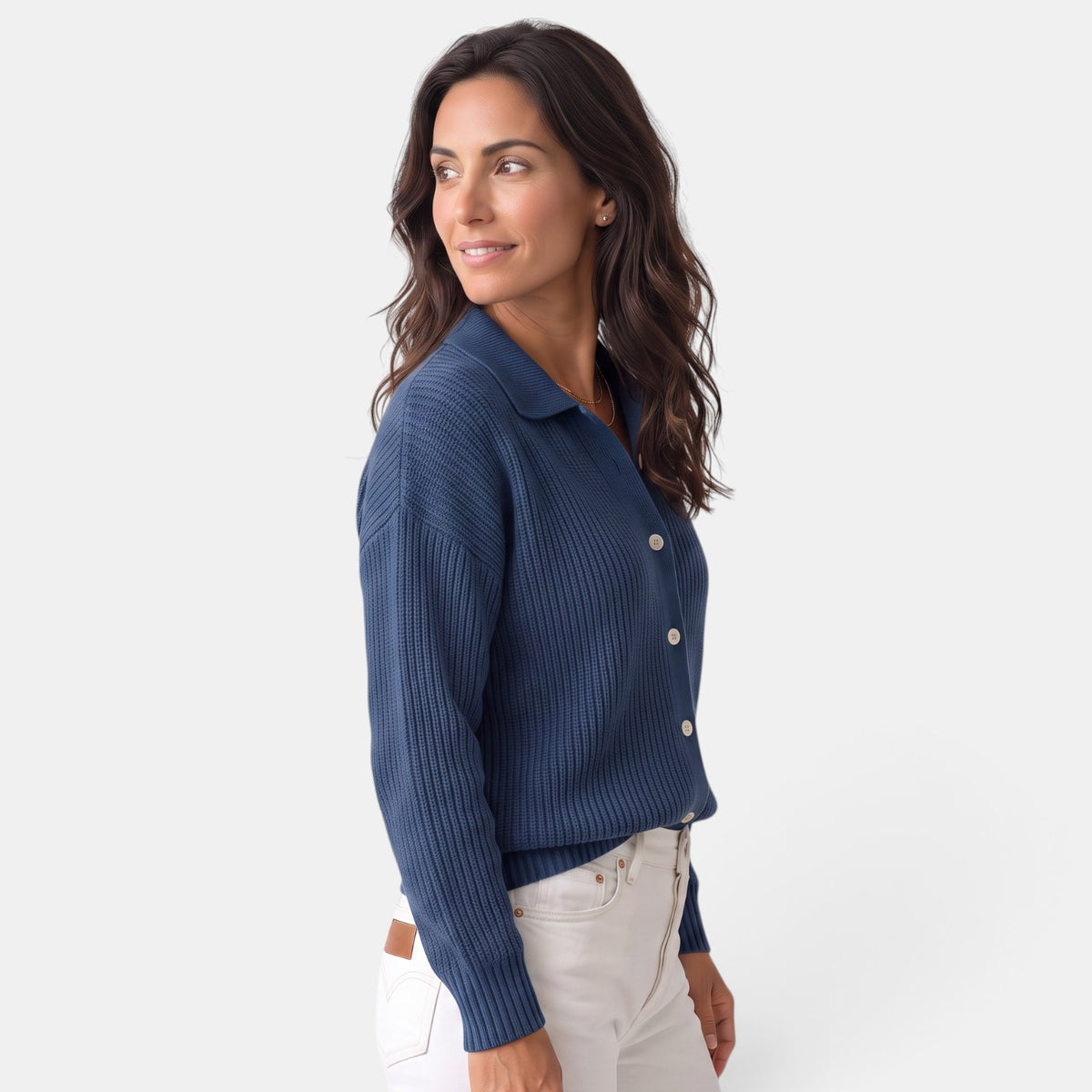 Cárdigan de Punto Mujer con Cuello y Botones