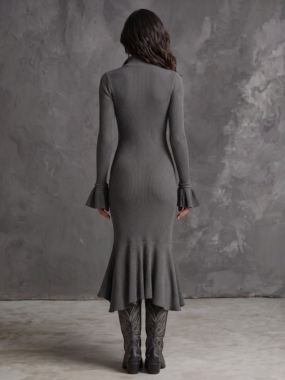 Women's Ribbed Knit Midi Dress