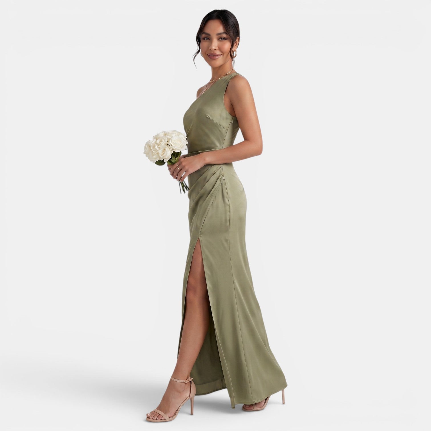 Vestido Satén Mujer Un Hombro