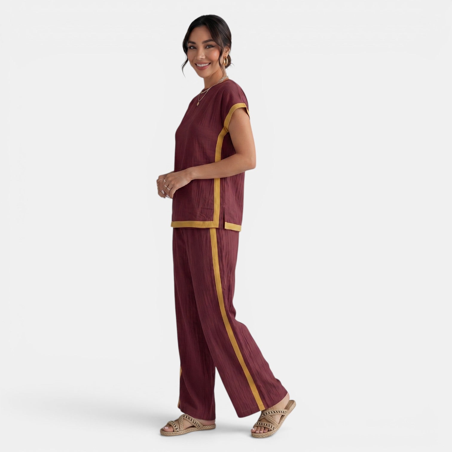 Women's Top and Wide-Leg Pants Set – Elegant 2-Piece Summer Outfit