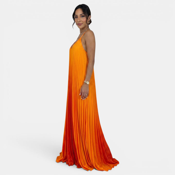 Vestido Largo Halter Plisado Mujer