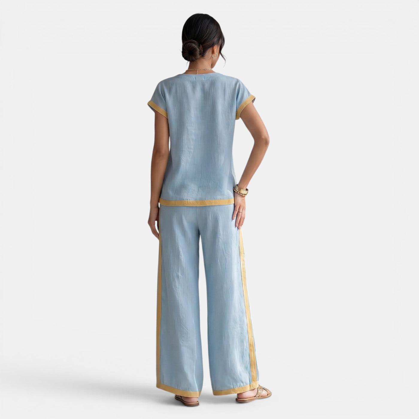 Women's Top and Wide-Leg Pants Set – Elegant 2-Piece Summer Outfit