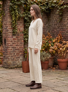 Women's Knit Sweater and Wide Leg Pants Set - 2-Piece Lounge Set
