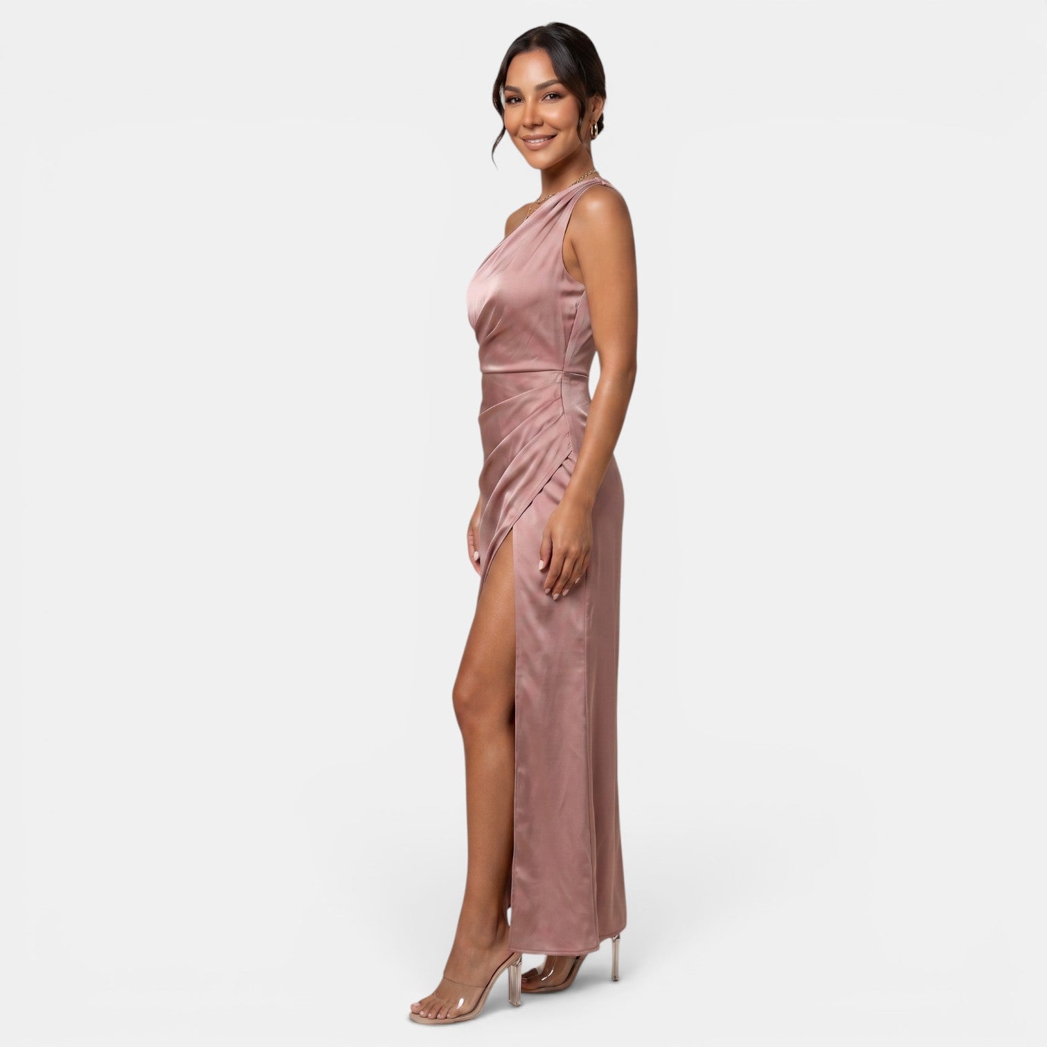 Vestido Satén Mujer Un Hombro