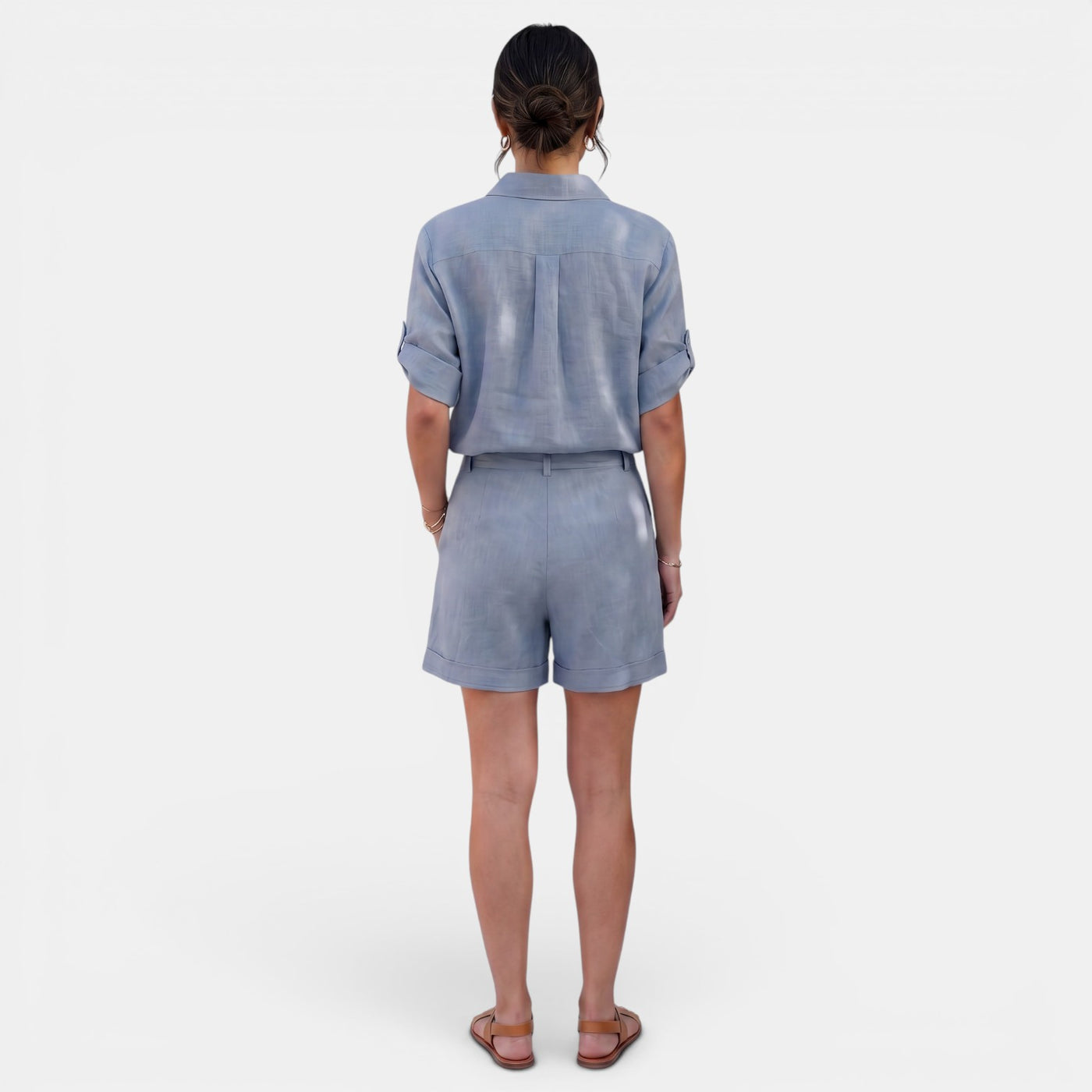 Women's Linen Cotton Half Sleeve Shirt Set