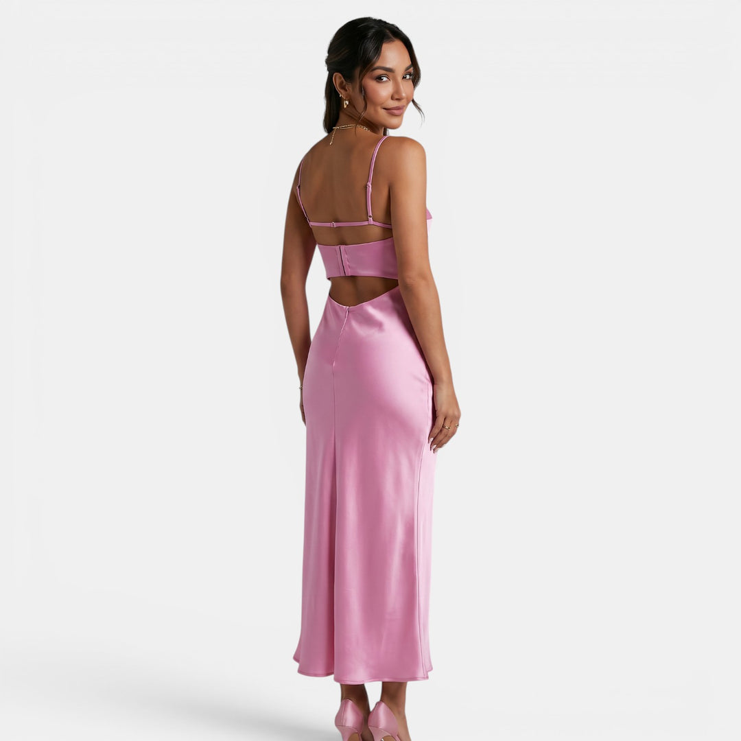 Vestido Largo Satén Rosa Mujer