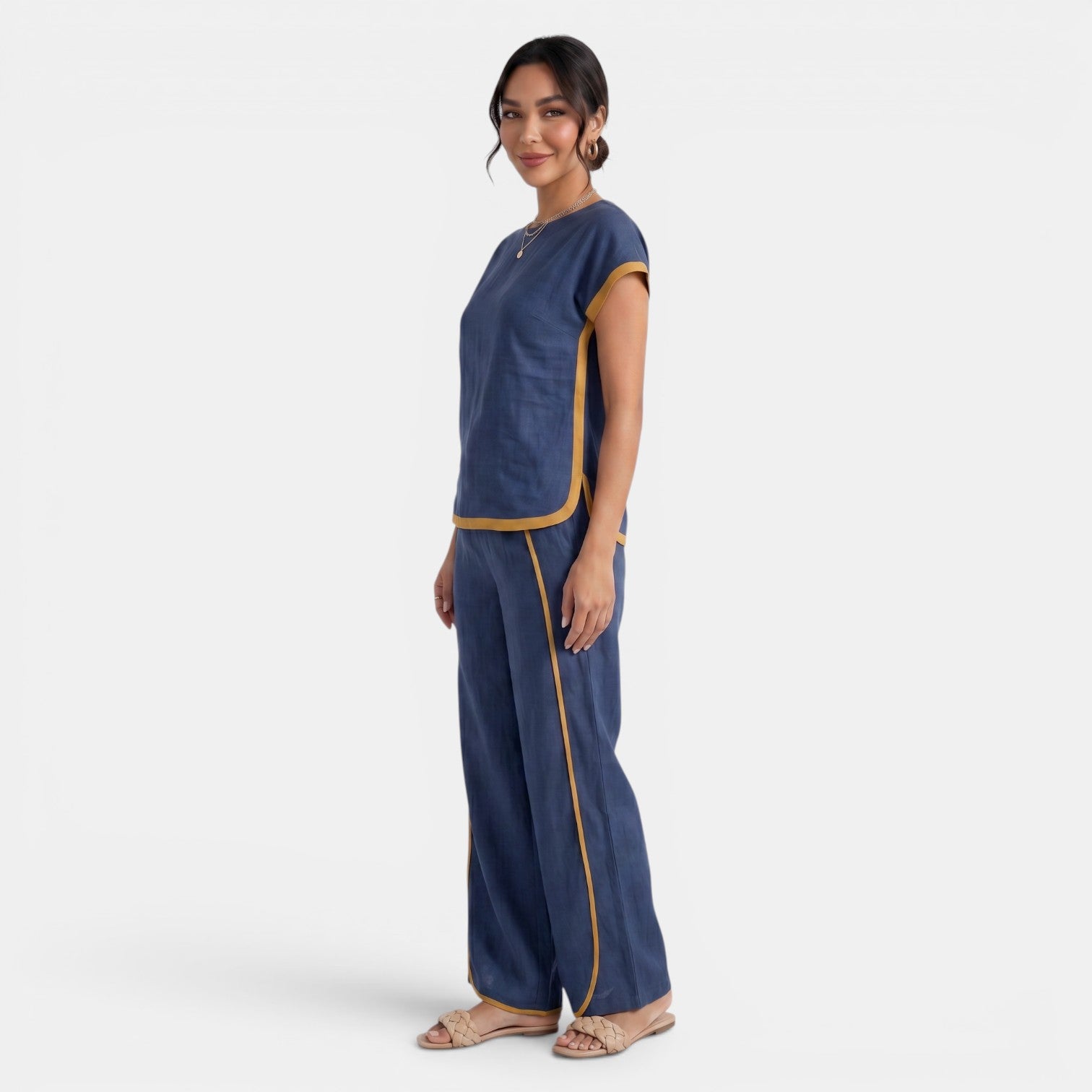 Women's Top and Wide-Leg Pants Set – Elegant 2-Piece Summer Outfit