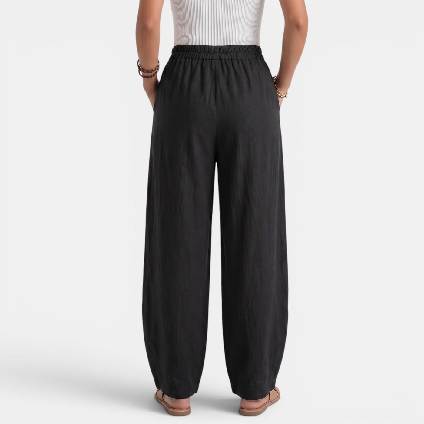 Women's Wide Linen Pants with Elastic Waist