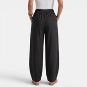 Women's Wide Linen Pants with Elastic Waist