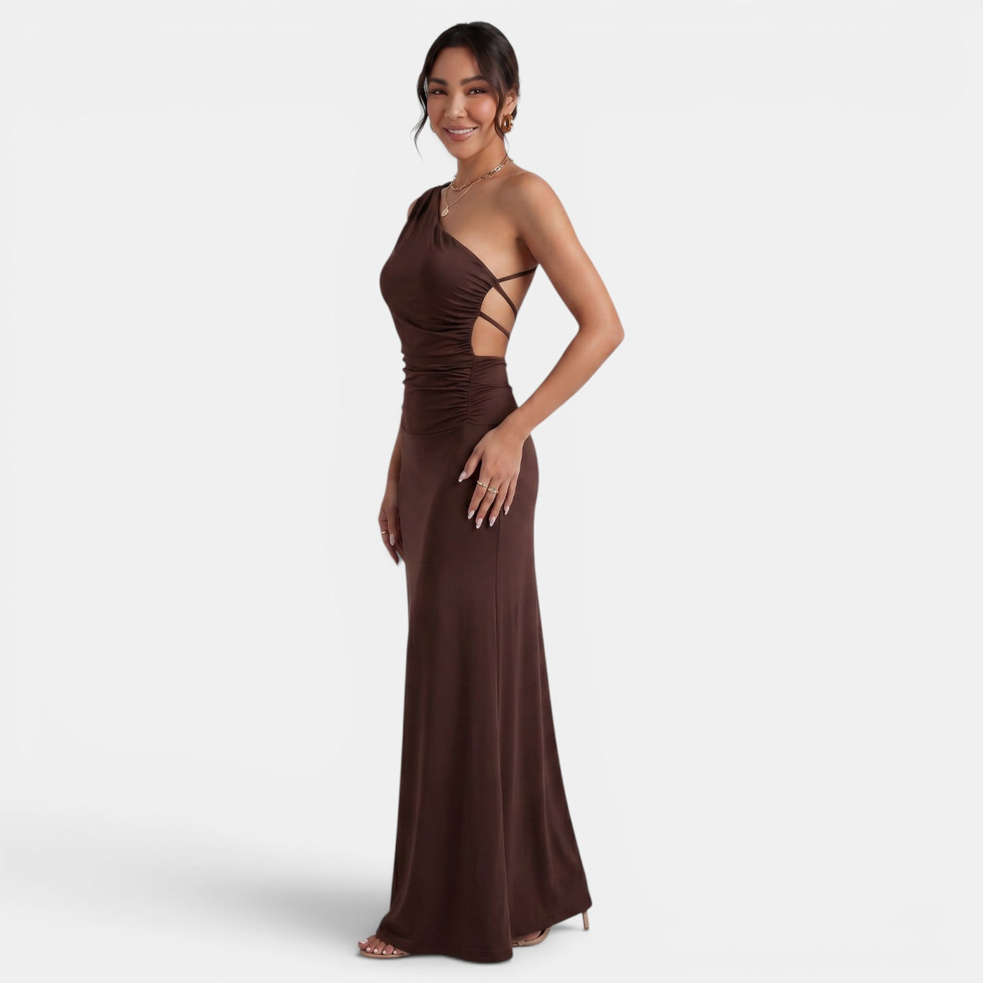 Vestido Marrón Mujer Espalda Abierta