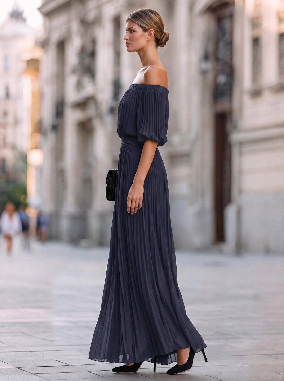 Long Off-the-Shoulder Wedding Guest Dress
