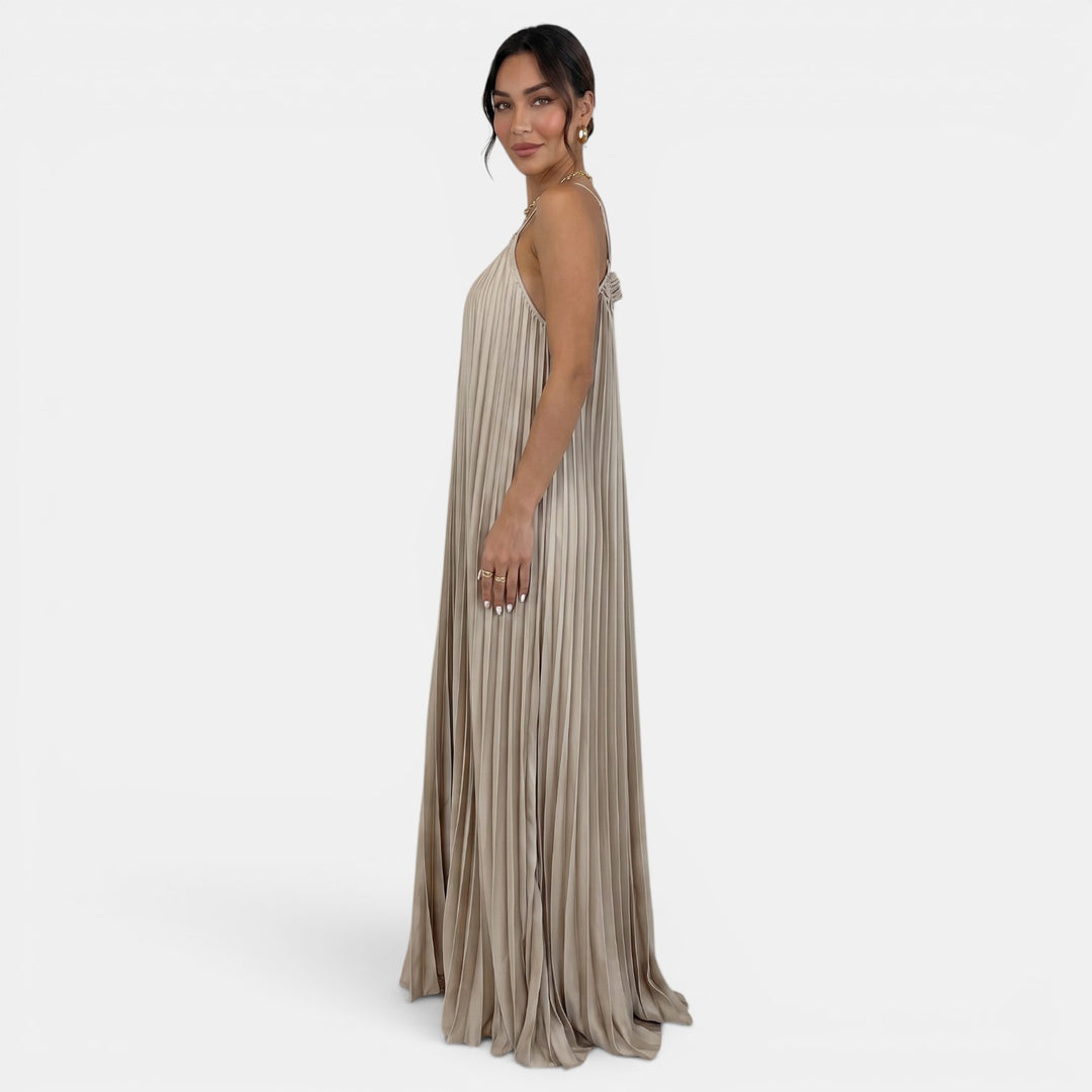Vestido Largo Halter Plisado Mujer