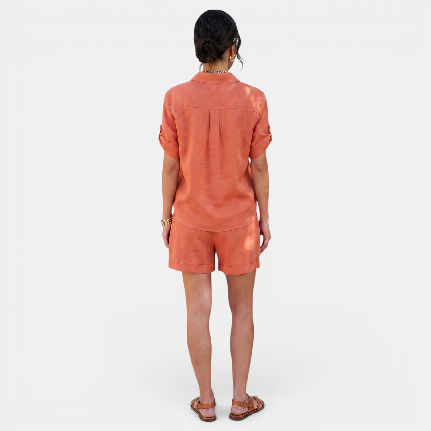 Women's Linen Cotton Half Sleeve Shirt Set