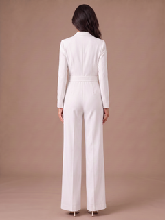 Mono Elegante de Mujer con Escote en V, Manga Larga y Pernera Ancha