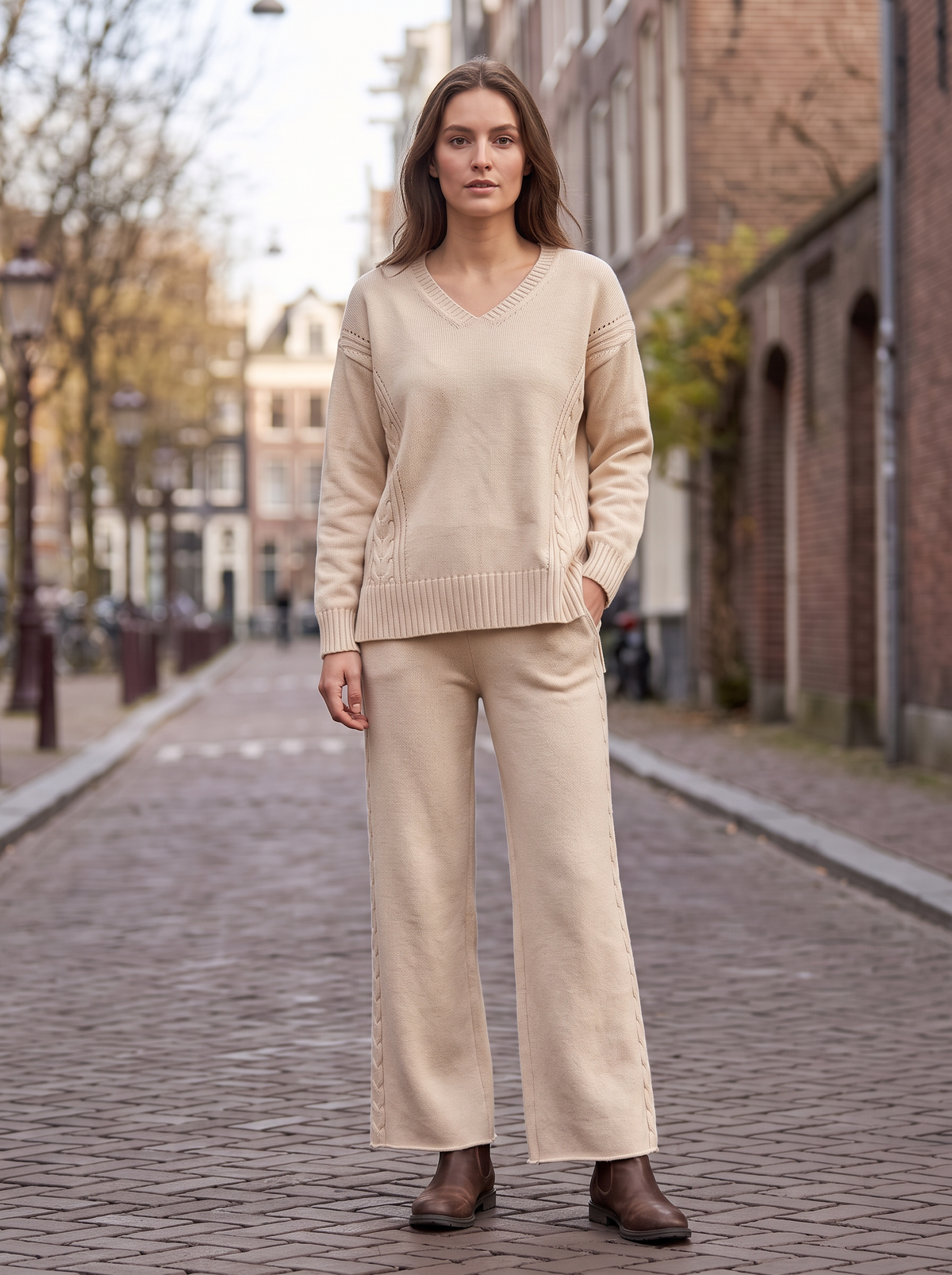 Conjunto Mujer de Punto 2 Piezas con Jersey y Pantalón Ancho