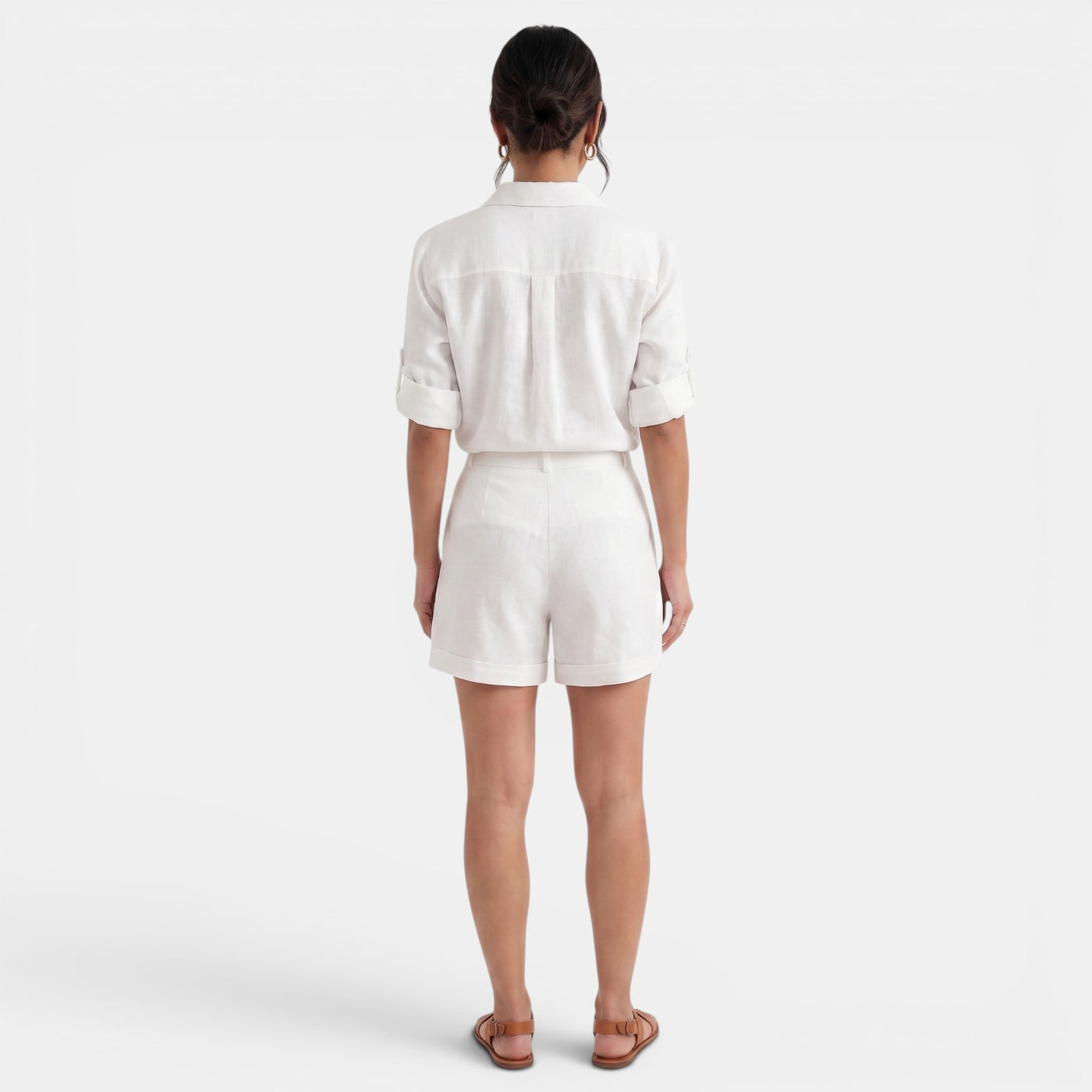 Women's Linen Cotton Half Sleeve Shirt Set