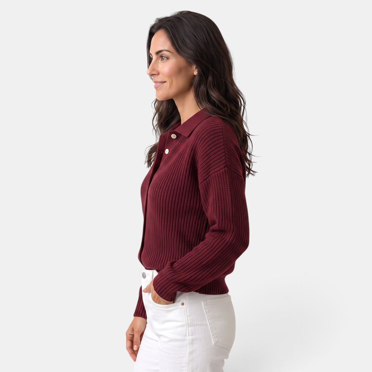 Cárdigan de Punto Mujer con Cuello y Botones