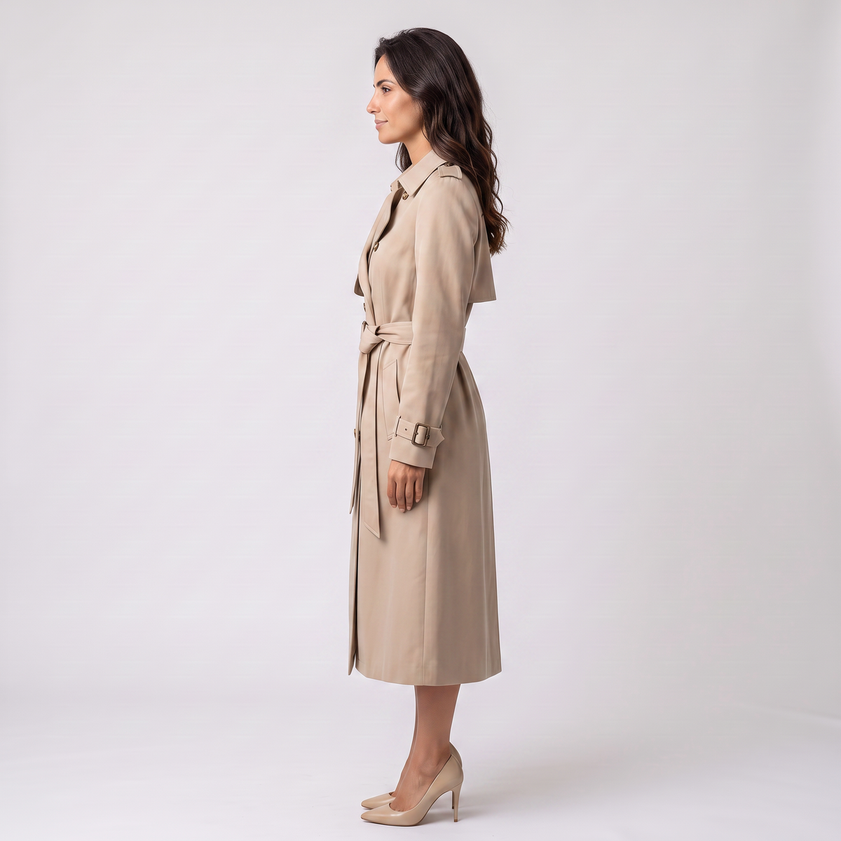 Women's Long Trench Coat with Belt