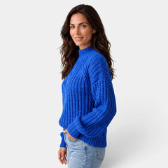 Women's Oversized Cable-Knit Turtleneck Sweater with Balloon Sleeves