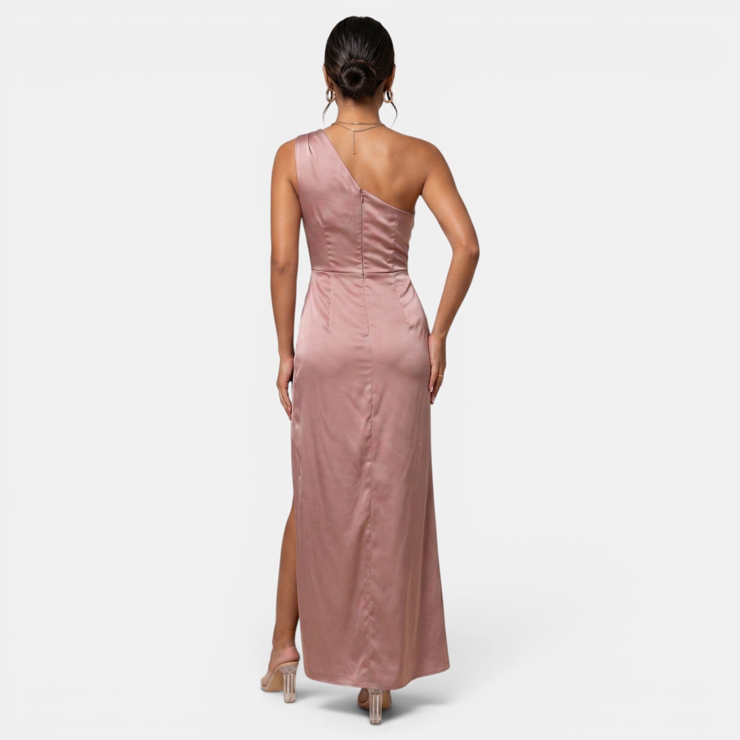 Vestido Satén Mujer Un Hombro