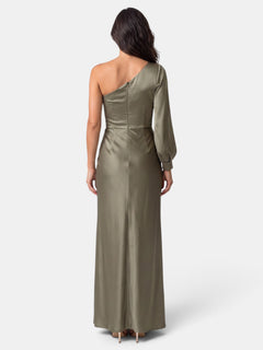 Women's Maxi Wedding Guest Dress - Asymmetric Hem