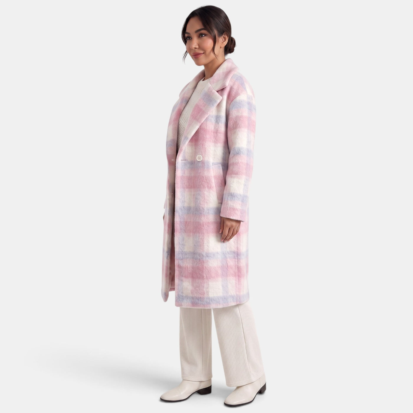 Abrigo Mujer Lana Rosa Largo