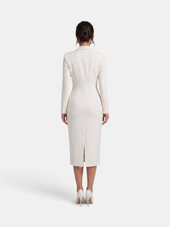 Vestido Blazer Midi Blanco Mujer Premium