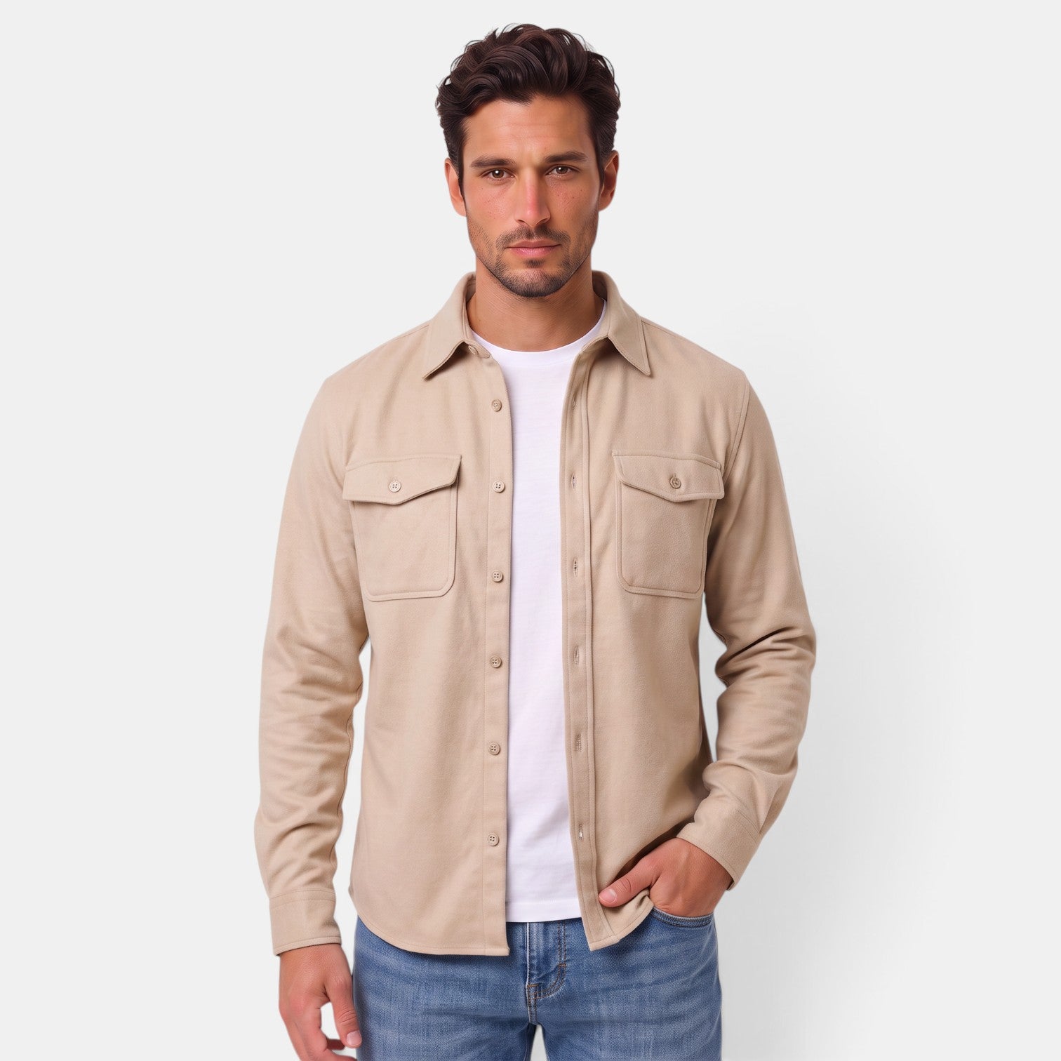 Sobrecamisa Hombre Algodón Premium Casual Manga Larga Holgada