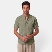 Camisa de Lino Hombre Cuello Mao Manga Corta Casual Verano