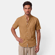 Camisa de Lino Hombre Cuello Mao Manga Corta Casual Verano