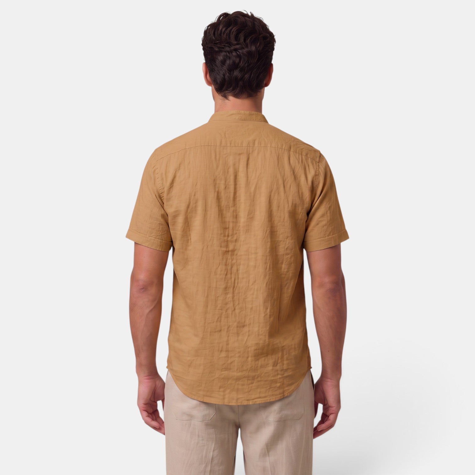 Camisa de Lino Hombre Cuello Mao Manga Corta Casual Verano